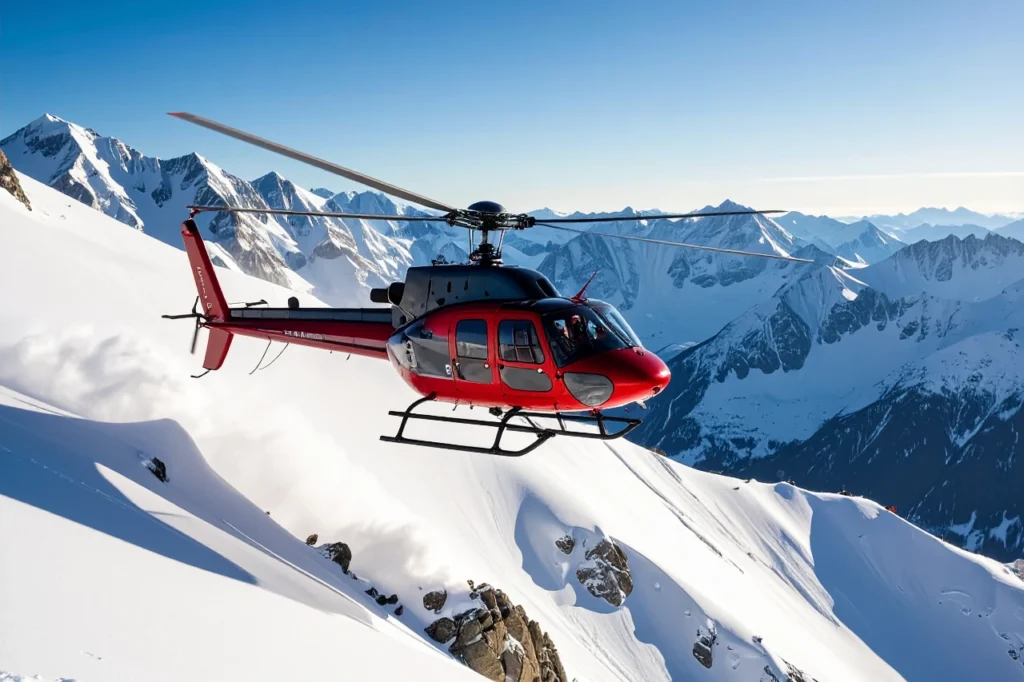 Helikopter GOPR ratownictwa górskiego nad zimowymi szczytami